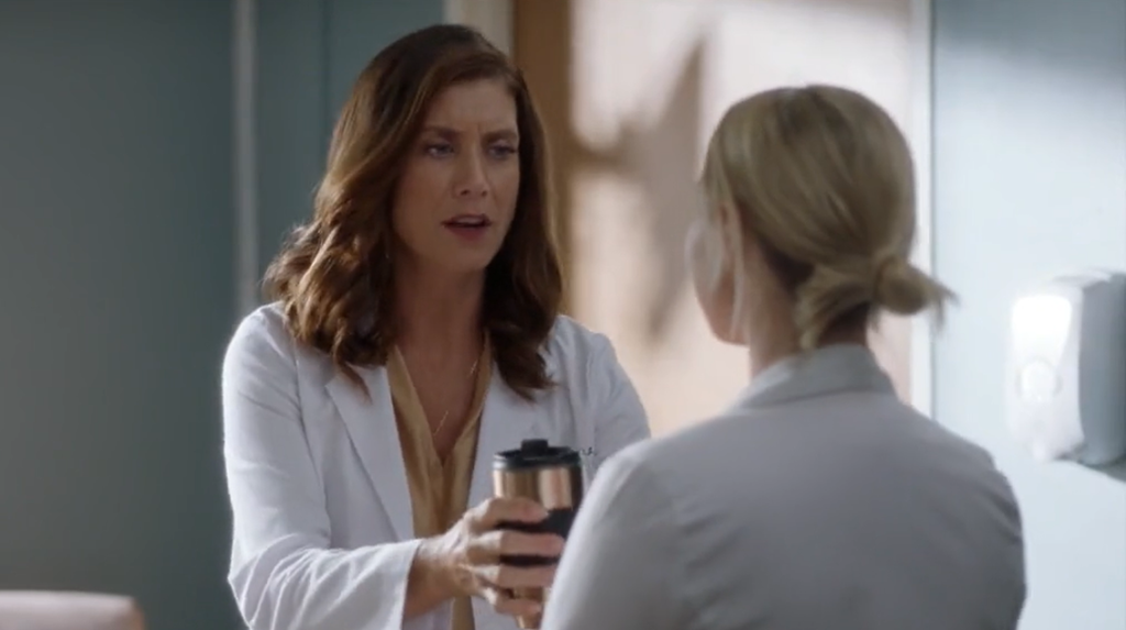 Still of Addison (played by Kate Walsh) asking Jo (played by Camilla Luddington) to get her some coffee from Grey's Anatomy 18x03