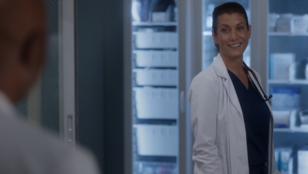 Still of Addison (played by Kate Walsh) talking to Richard (played by James Pickens Jr.) from Grey's Anatomy 18x04